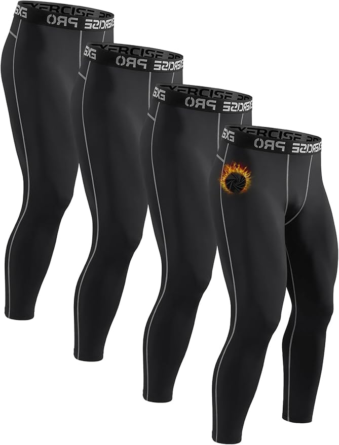 4 Pack Thermal Underwear Long Johns Fleece Base Layer Bottoms Thermal Leggings for Men Compression Pants