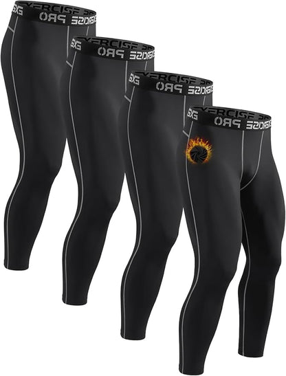 4 Pack Thermal Underwear Long Johns Fleece Base Layer Bottoms Thermal Leggings for Men Compression Pants