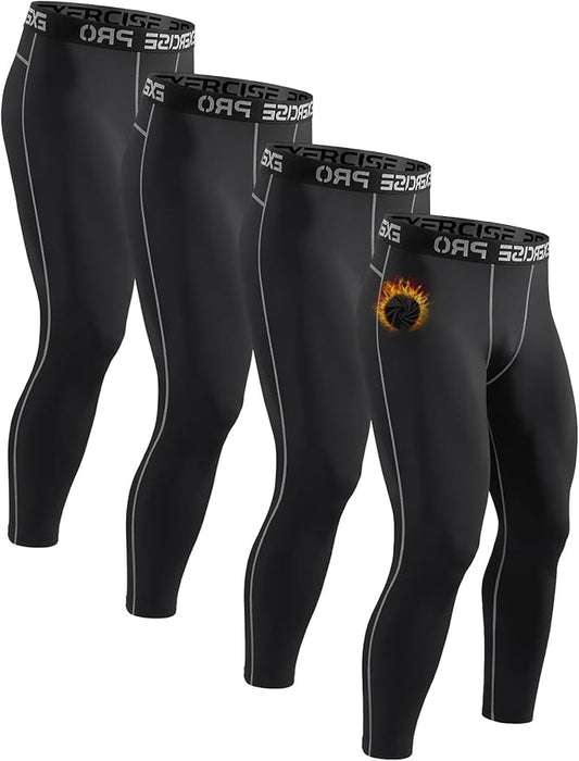 4 Pack Thermal Underwear Long Johns Fleece Base Layer Bottoms Thermal Leggings for Men Compression Pants