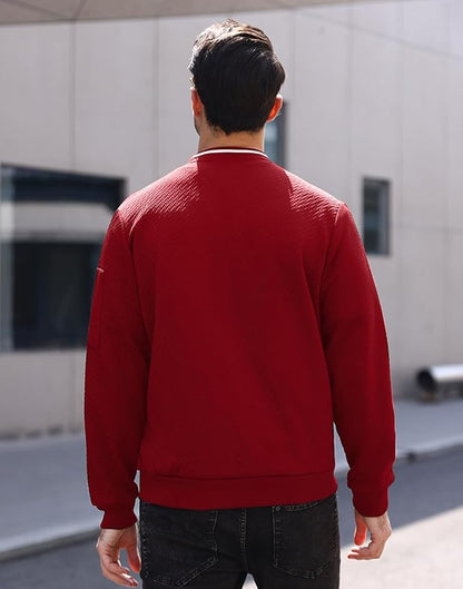 Mens Casual Jacket Loose Fit Lightweight Jacket Varsity Bomber Jacket with Zipper