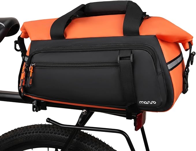 MOSISO Bike Rack Bag, 13-24L Expandable Top Layer Bicycle Rear Trunk Bags, Bike Rear Seat Pouch Cycling Luggage Handbag with Shoulder Strap for Road Mountain Cycling Traveling Commuting, Black&Orange
