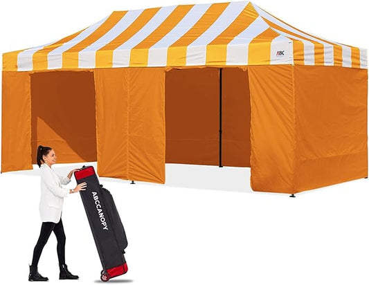 ABCCANOPY Heavy Duty Easy Pop up Canopy Tent with Sidewalls 10x20,Strip Orange
