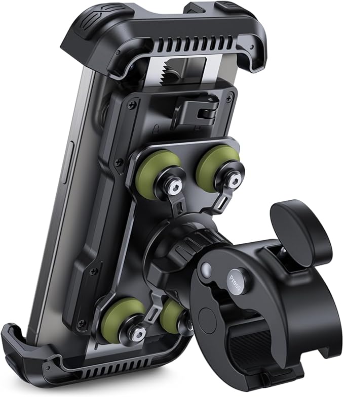 Lamicall Motorcycle Phone Mount Holder - [Dual Vibration Dampener] [Upgrade Handlebar Clip] Motorcycle Cell Phone Holder, Bike Phone Mount, Fit iPhone 16/15/14/13 Pro Max, 4.7-6.7" Phones, Green