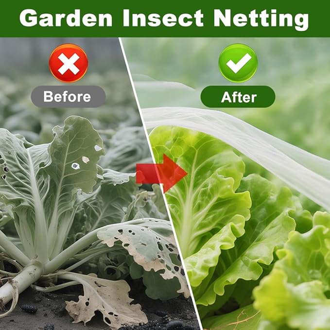 Agfabric Garden Netting 9.8X 49.2 FT Insect Pest Barrier Bird Netting for Garden Protection,Row Cover Mesh Netting for Vegetables Fruit Trees and Plants,White