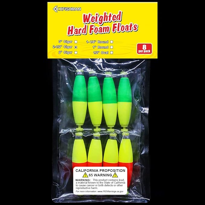 XFISHMAN Weighted-Bobbers-for-Fishing-Floats-Bouy Slip Bobber Fishing Corks Kit Crappie Bluegills Panfish Catfish Hand Made Foam Float 1 Inch 2 in 8-12 Pack