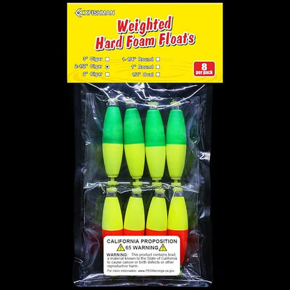XFISHMAN Weighted-Bobbers-for-Fishing-Floats-Bouy Slip Bobber Fishing Corks Kit Crappie Bluegills Panfish Catfish Hand Made Foam Float 1 Inch 2 in 8-12 Pack