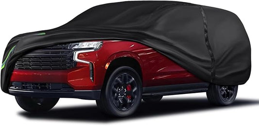 16-Layer 600D Heavy Duty Universal Full Car Cover for Outdoor & Indoor Use - All Weather Sun UV Rain Snow Dust Proof, Waterproof Scratch Resistant, Fits SUVs Body Length 214"-236"/17.8-19.6 ft