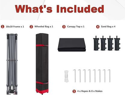 ABCCANOPY Pop Up Canopy - 10x10 Outdoor Patio Portable Canopy Tent Heavy Duty for Backyard and Deck with 4 Sandbags(Dark Black, 10x10)