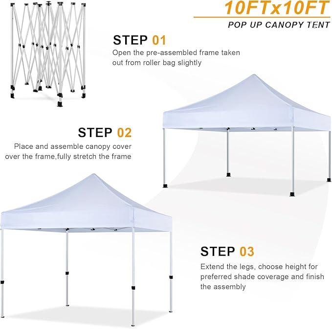 10x10 Pop Up Canopy Tent Commercial Series,White