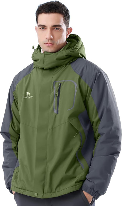 CAMELSPORTS Mens Winter Jacket Waterproof Warm Snow Ski Jackets Faux Fur Fleece Rain Coats with Removable Hood