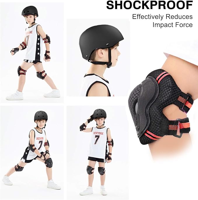 Skateboard Bike Helmet for Adults Adjustable Knee Elbow Pads Wrist Guards Protective Gear Helmets Set Teens for Bicycle Cycling Skate Scooter Bicycle Helmet