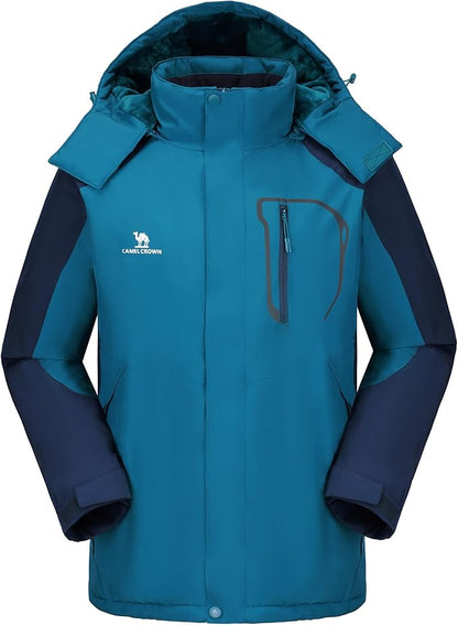 CAMELSPORTS Mens Winter Jacket Waterproof Warm Snow Ski Jackets Faux Fur Fleece Rain Coats with Removable Hood