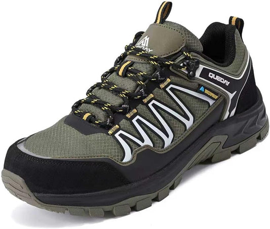 Queday Mens Waterproof Hiking Shoes Lightweight Outdoor Walking Shoes Breathable Hike Trekking Trails Camping Climbing