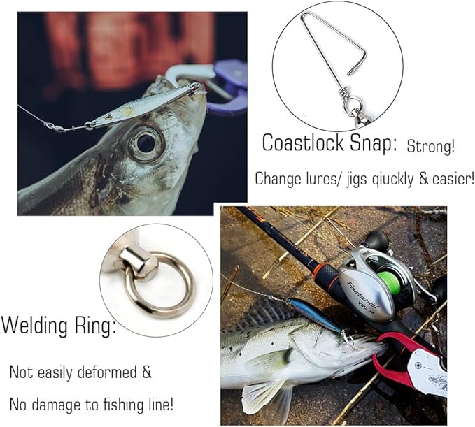 AMYSPORTS High Strength Fishing Snap Swivels Ball Bearing Swivels Stainless Fishing Swivels Saltwater Corrosion Resistance Barrel Swivel for Freshwater Fishing