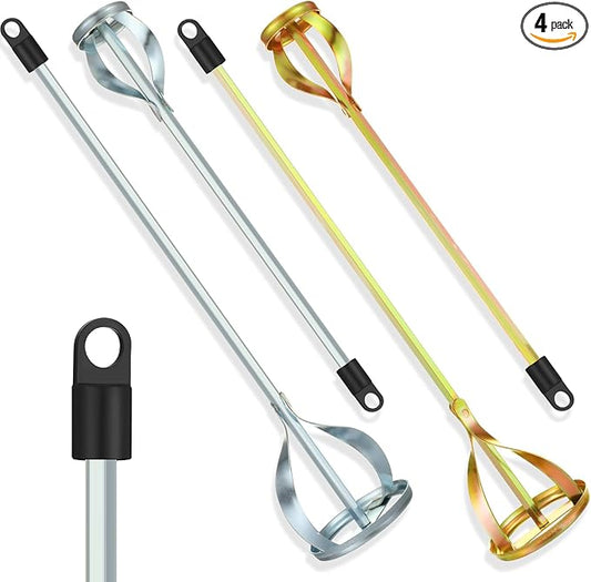 4 Pcs Paint Mixer for Drill Paint Stirrer Fits 1-5 Gallon Buckets for All Standard Drill Bits, 2 Large and 2 Medium - Gold & Silver Zinc Plated Stirrers Mixer Rods for Concrete Resin Epoxy