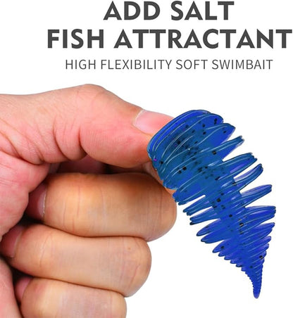 Soft Swimbait Lures, Soft Plastic Fishing Lures Kit, Bass Fishing Lure Swim Baits with 5 Color, Threaded Small Needle Tail for Trout, Crappie, Bass, Redfish, Freshwater, Saltwater