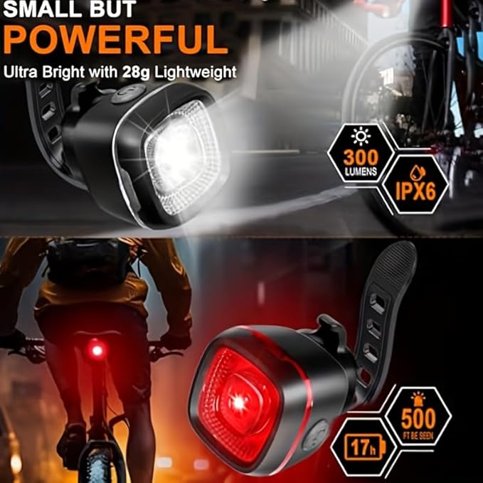 Bicycle Front and Rear Lights,Bike Light, Type-C Rechargeable, Flashing Light，Suitable for Night Riding, Cycling，Bike Headlight &Taillight for Men Women Girls Kids Road Mountain