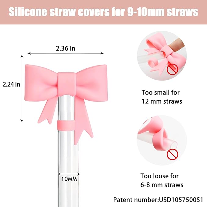 6Pcs Silicone Straw Toppers Covers for Stanley Cups 40/30oz 10mm(0.4in) Dust-Proof Bow Straw Covers Toppers Suitbale for Stanley Cup Accessories Reusable Straws Caps (Colorful B)
