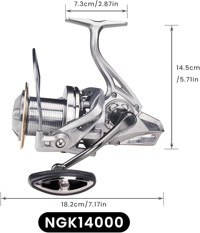 HAUT TON Spinning Reel 8000/9000/10000/12000/14000,6+1BB Metal Surf Fishing Reels,4.8:1 Gear Ratio 55lbs Drag Heavy Long Casting Inshore Saltwater Monster Fish