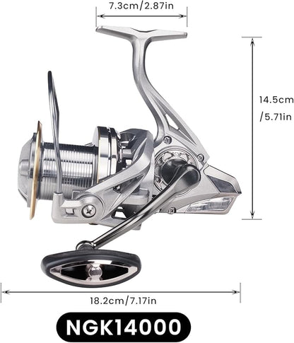 HAUT TON Spinning Reel 8000/9000/10000/12000/14000,6+1BB Metal Surf Fishing Reels,4.8:1 Gear Ratio 55lbs Drag Heavy Long Casting Inshore Saltwater Monster Fish