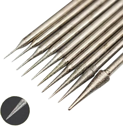 𝐋𝐮𝐨 𝐤𝐞 10 Pcs Cone Shape Diamond Burr - 3/32'' Shank Diamond Cone Burs Stone Carving Bits for Rotary Tools includes Dremel