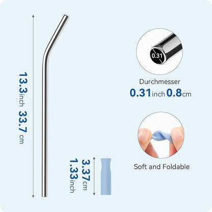 Reusable Stainless Steel Straws with Silicone Tip for Stanley 40oz, Metal Drinking Straws for 40oz Tumbler,3 Bent Tubes & 6 Tips& 1 Cleanr Brush (Black)