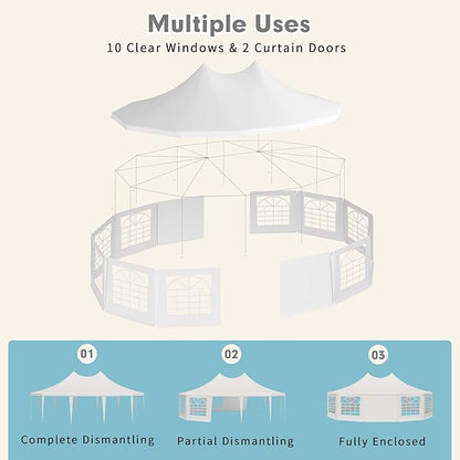 EROMMY 29x23ft Party Tent, White Wedding Tent, Dodecagonal Heavy Duty Canopy with Removable Sidewalls, 10 Church Windows and 2 Pull-Back Doors, Outdoor Gazebo Pavilion Shelter Tent for Party, Event