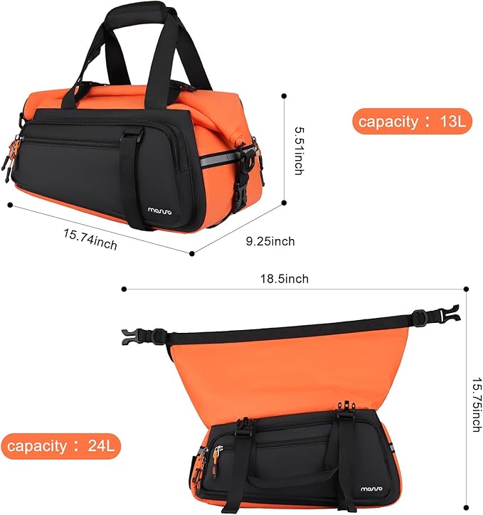 MOSISO Bike Rack Bag, 13-24L Expandable Top Layer Bicycle Rear Trunk Bags, Bike Rear Seat Pouch Cycling Luggage Handbag with Shoulder Strap for Road Mountain Cycling Traveling Commuting, Black&Orange