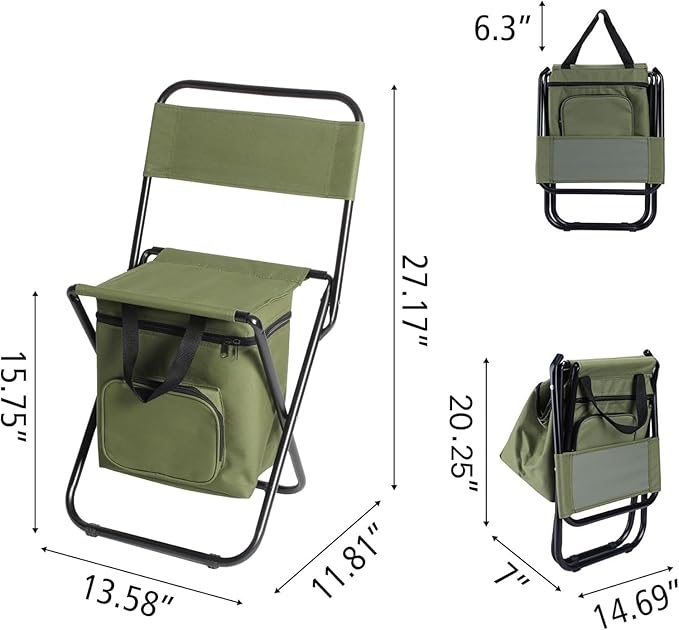 LEADALLWAY Fishing Chair with Cooler Bag Compact Fishing Stool Foldable Camping Chair