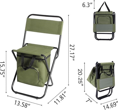 LEADALLWAY Fishing Chair with Cooler Bag Compact Fishing Stool Foldable Camping Chair