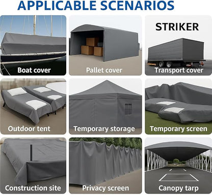 Striker Gray Tarp 16' x 20' - All Purpose PE Cover with UV Protection, 26 Rust-Resistant Grommets, and Rope-Reinforced Edges