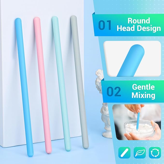 Gartful 4PCS Colored Silicone Stir Sticks, Reusable Mixing Sticks for Epoxy Resin, Paint, Making Glitter Tumblers Cups, Arts, Crafts, Facial Mask Stirring Rods, 4 Colors