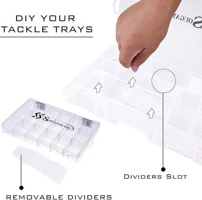 Sougayilang Fishing Tackle Boxes - 3600 3700 Plastic Storage Organizer Box with Removable Dividers - Fishing Tackle Storage - 4 Packs Transparent Tackle Trays