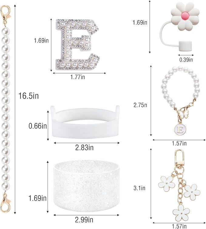 Stanley Cup Accessories Set - Including Water Bottle Carrying Pearl Strap, Handle Letter Charms Sticker, Silicone Cups Boot Straw Cover for 40oz & 30oz Tumbler Accessory Kit