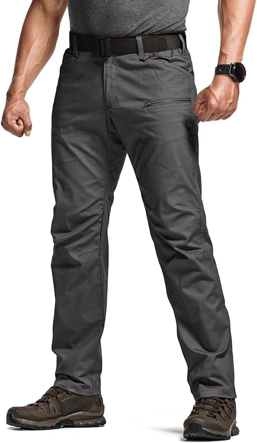 CQR Men's Flex Stretch Tactical Pants, Water Resistant Ripstop Cargo Pants, Lightweight EDC Outdoor Work Hiking Pants