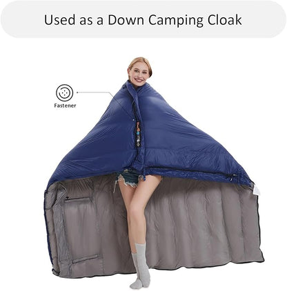 0-20 Degrees F Down Sleeping Bag for Adults - 4 Season Envelope With Arm Holes, Wearable for Backpacking Camping - Ultralight, Compact, Move Freely While Wearing