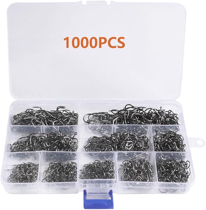 AMHDV 300Pcs/ 500Pcs/ 1000Pcs Small Fishing Hooks, 10 Different Sizes Tiny Fish Hook Set for Freshwater