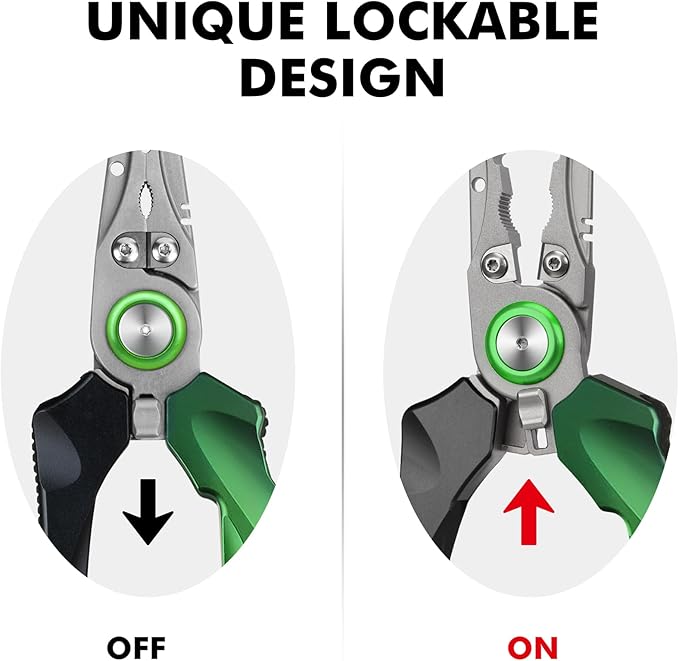 TRUSCEND Lockable Handy Fishing Pliers with Innovative Ergonomic Handle, Saltwater Corrosion Resistant Teflon Coated Fishing Tool, Multi-Function Fishing Gear with Mo-V Cutter