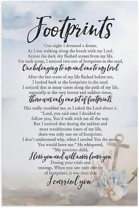 Footprints in the Sand Religious Canvas Wall Art Posters, Inspirational Beach Sunset Poem Print Poster (Unframed 20x30inch, Footprints(6))