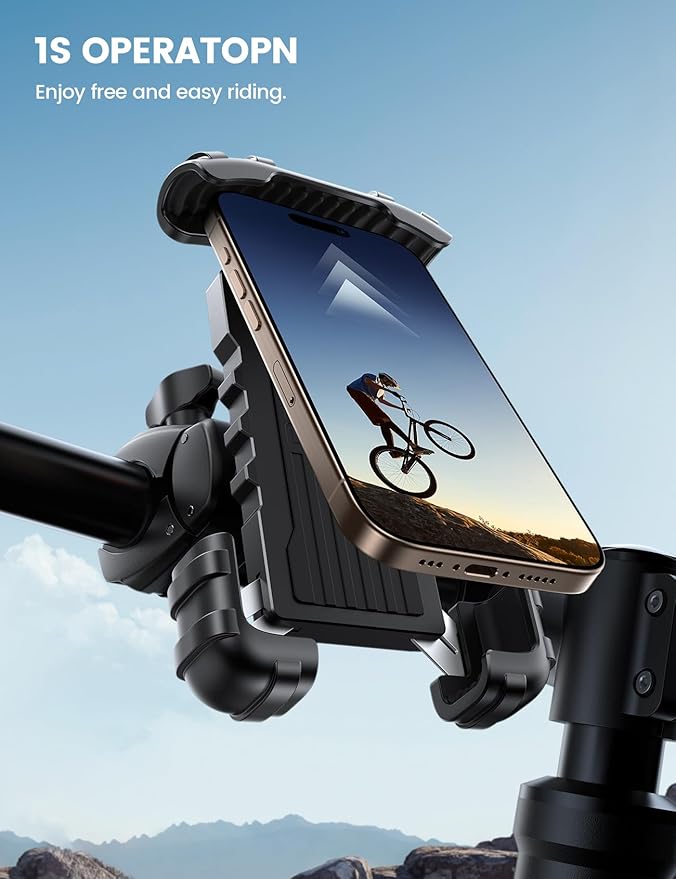 Lamicall Bike Phone Holder Mount - Motorcycle Handlebar Phone Mount Clamp, One Hand Operation, ATV Scooter Phone Clip for iPhone Air 17 16 15 Pro Max / 14 Plus, S20 and 4.7-6.8" Cellphone, Black