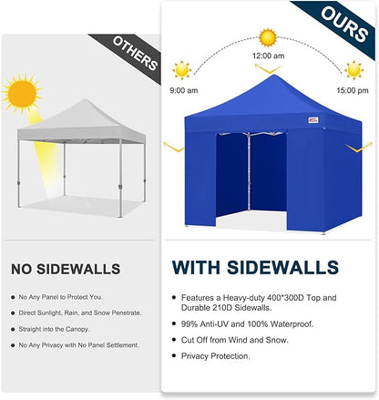 MASTERCANOPY 10x10 Premium Heavy Duty Pop Up Commercial Instant Canopy with Sidewalls(10x10 Blue)
