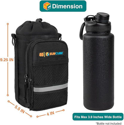 SUN CUBE Water Bottle Carrier with Strap, Insulated Water Bottle Carrier Bag with Phone Pocket Pouch, Sleeve Sling Purse Crossbody Bottle Holder for Walking, Sports, Hiking Accessories 40/64 oz