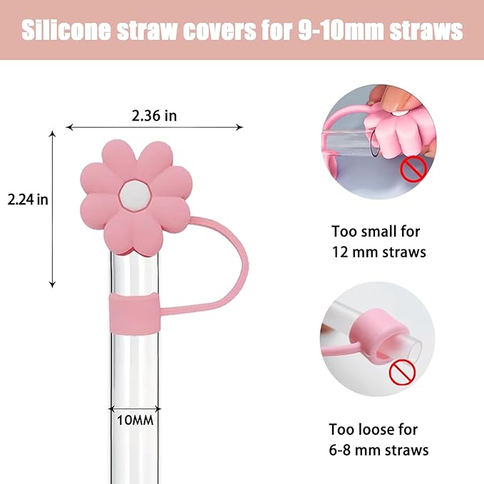 Silicone Straw Covers Toppers for Stanley Cups 30&40 Oz Tumbler Accessories Flower Straw Caps Black Blue Dust-Proof Reusable Straws Tips for Stanley Cup 10mm 0.4in Straws(4PCS)