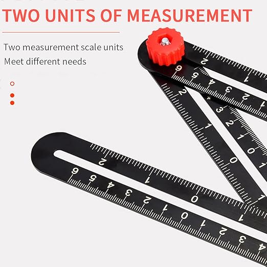 FJNATINH FJNATINH Multi Angle Measuring Ruler, 16-Sided Angle Measurement Tool with Hole Punch Locator, Aluminum Alloy Adjustable Multi-Function Bend Ruler (16-Sided)
