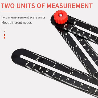 FJNATINH FJNATINH Multi Angle Measuring Ruler, 16-Sided Angle Measurement Tool with Hole Punch Locator, Aluminum Alloy Adjustable Multi-Function Bend Ruler (16-Sided)