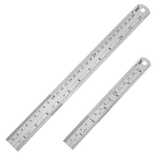 ZZTX Heavy Duty 100% Stainless Steel Ruler Set 12 Inch (30 CM) + 6 Inch (15 CM) Metal Rulers Kit - Perfect Straight Edge for Easy Measurements