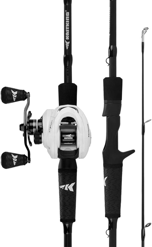 KastKing Crixus Fishing Rod and Reel Combo, High Performance Spinning & Baitcaster Combo, IM6 Graphite 2Pc Blanks, Zirconium Oxide Rings, SuperPolymer Handle, Lightweight Reel with Aluminum Spool