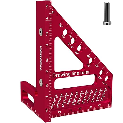 Premium Carpenter Square Hole Scribing Ruler Woodworking Square 22.5-90 Degree Measuring Ruler with Angle Pin,Versatile Multi Angle Square for Woodworking, Engineering, and Construction