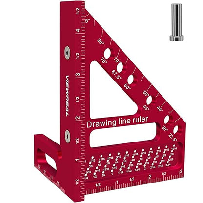 Premium Carpenter Square Hole Scribing Ruler Woodworking Square 22.5-90 Degree Measuring Ruler with Angle Pin,Versatile Multi Angle Square for Woodworking, Engineering, and Construction