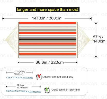 Double Hammock with Quilted Fabric and Spreader Bars,Longer and Sturdier,Quality Hammocks for Outdoor Indoor Patio Yard